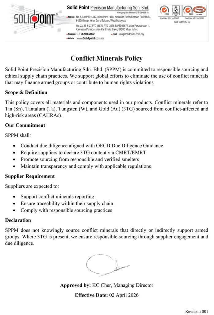 Capabilities & Quality Assurance 5 Conflict Minerals Policy